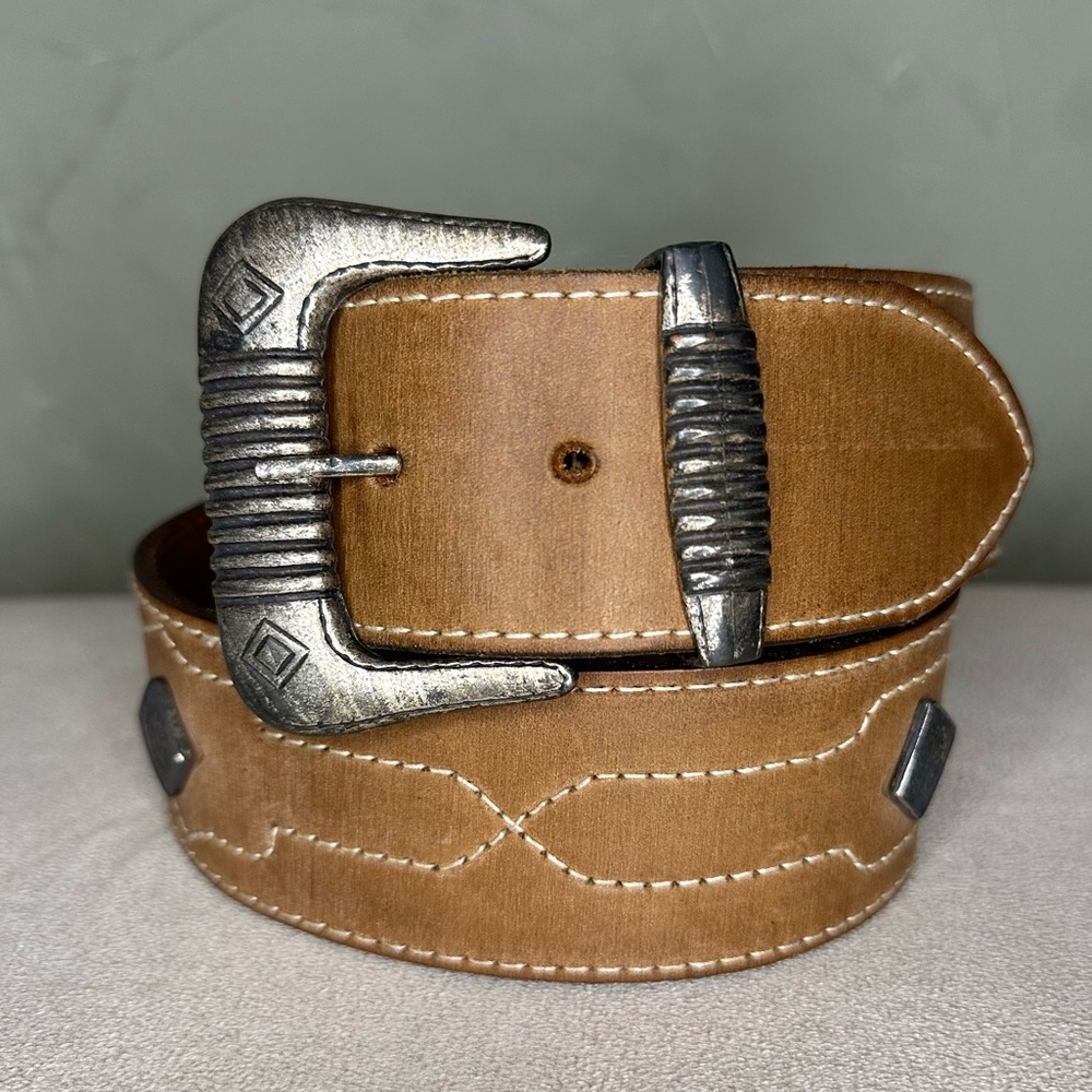 Banana Republic Aztec Waxed Bridle Leather Belt Metalwork Brown Women’s Size 30